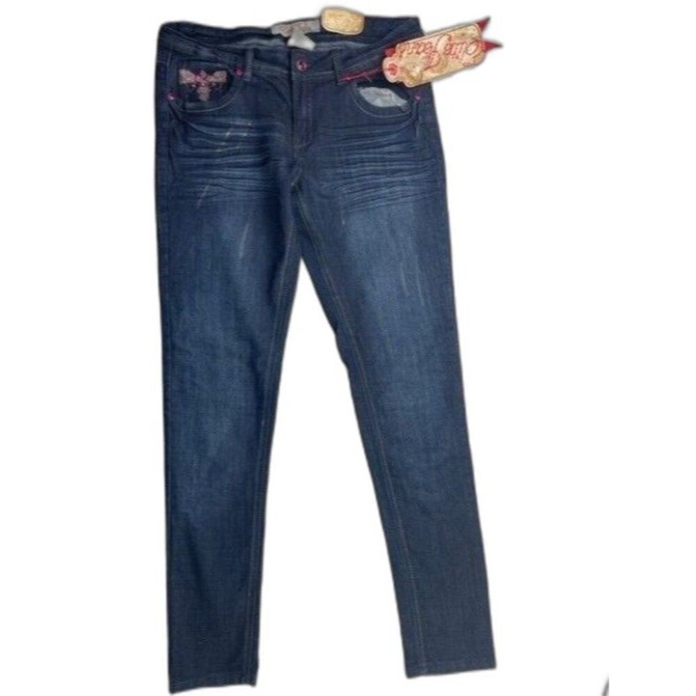 Elite Size 9/10 Womens Jeans Skinny Ankle Stretch Bling Low Rise Light Distress